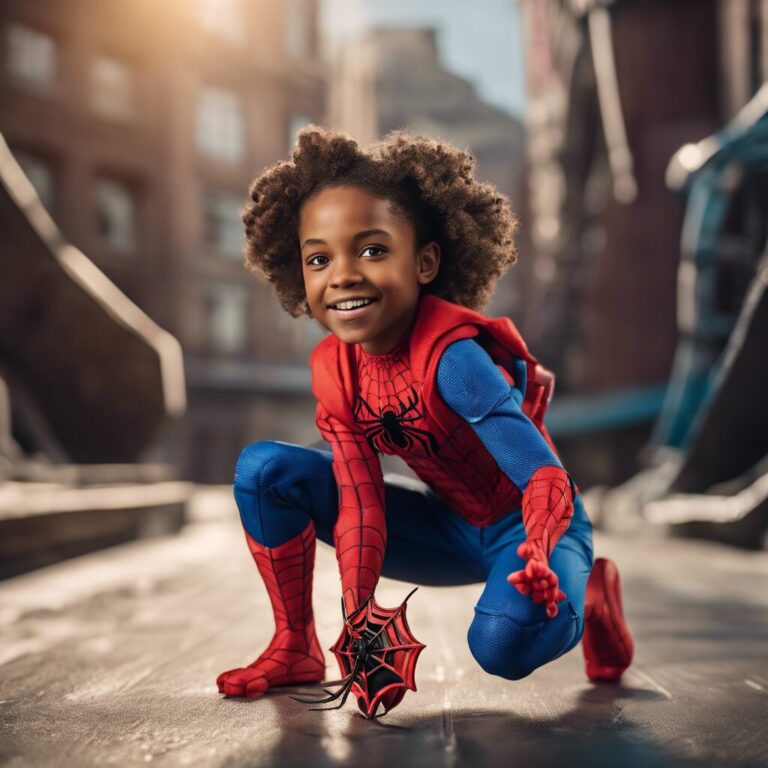 child in spiderman costume showing his special powers