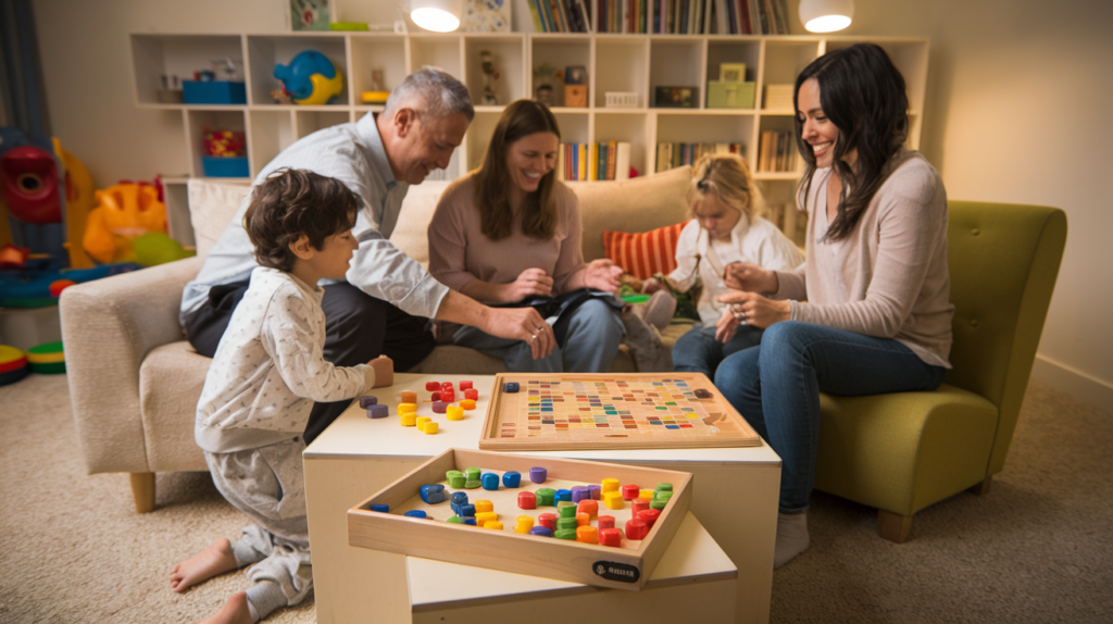 Family enjoying sensory-friendly game night