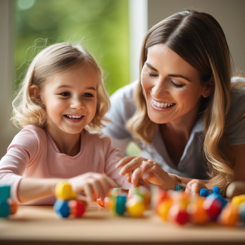 occupational therapist, smiling, guiding, child, play-based therapy session