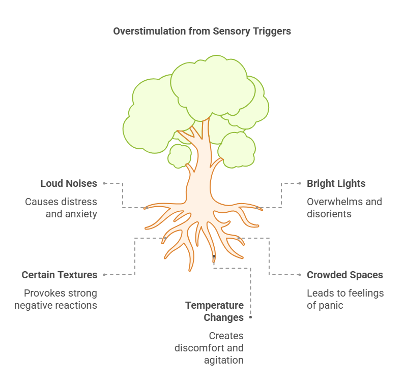 Diagram of overstimulation from sensory triggers causing discomfort.