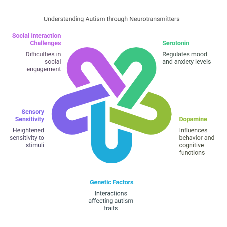 Diagram of autism traits linked to neurotransmitters.